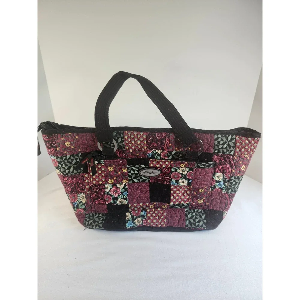 Donna Sharp Quilted Patchwork Shoulder/Tote Bag Burgundy Black Floral Paisley